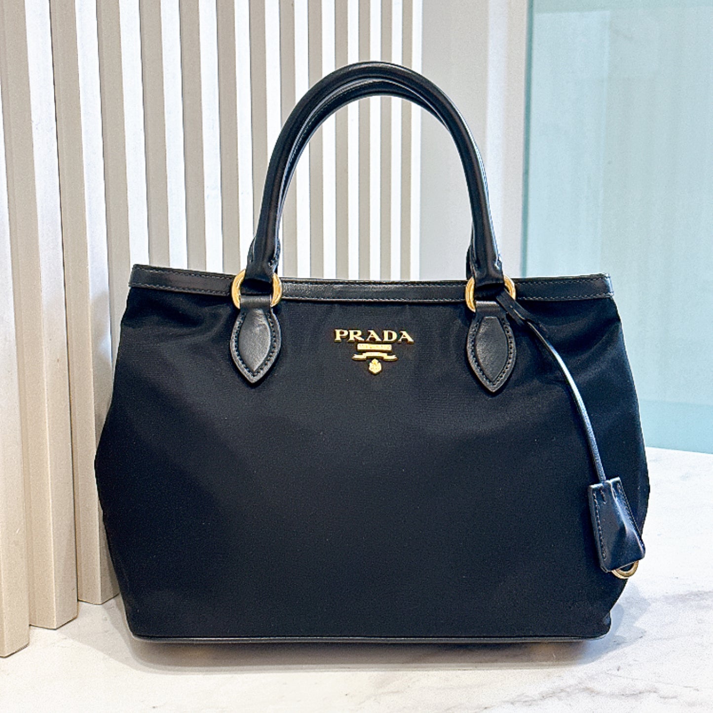 Prada Black Nylon and Leather Tote Bag