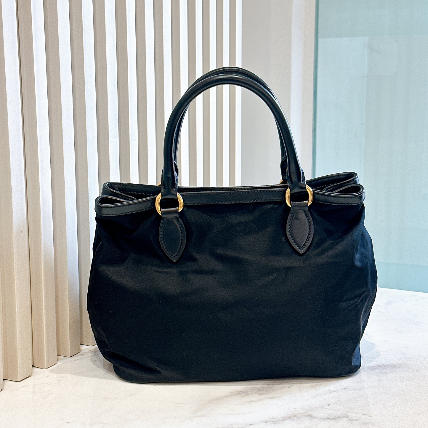 Prada Black Nylon and Leather Tote Bag