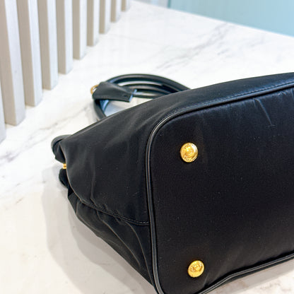 Prada Black Nylon and Leather Tote Bag