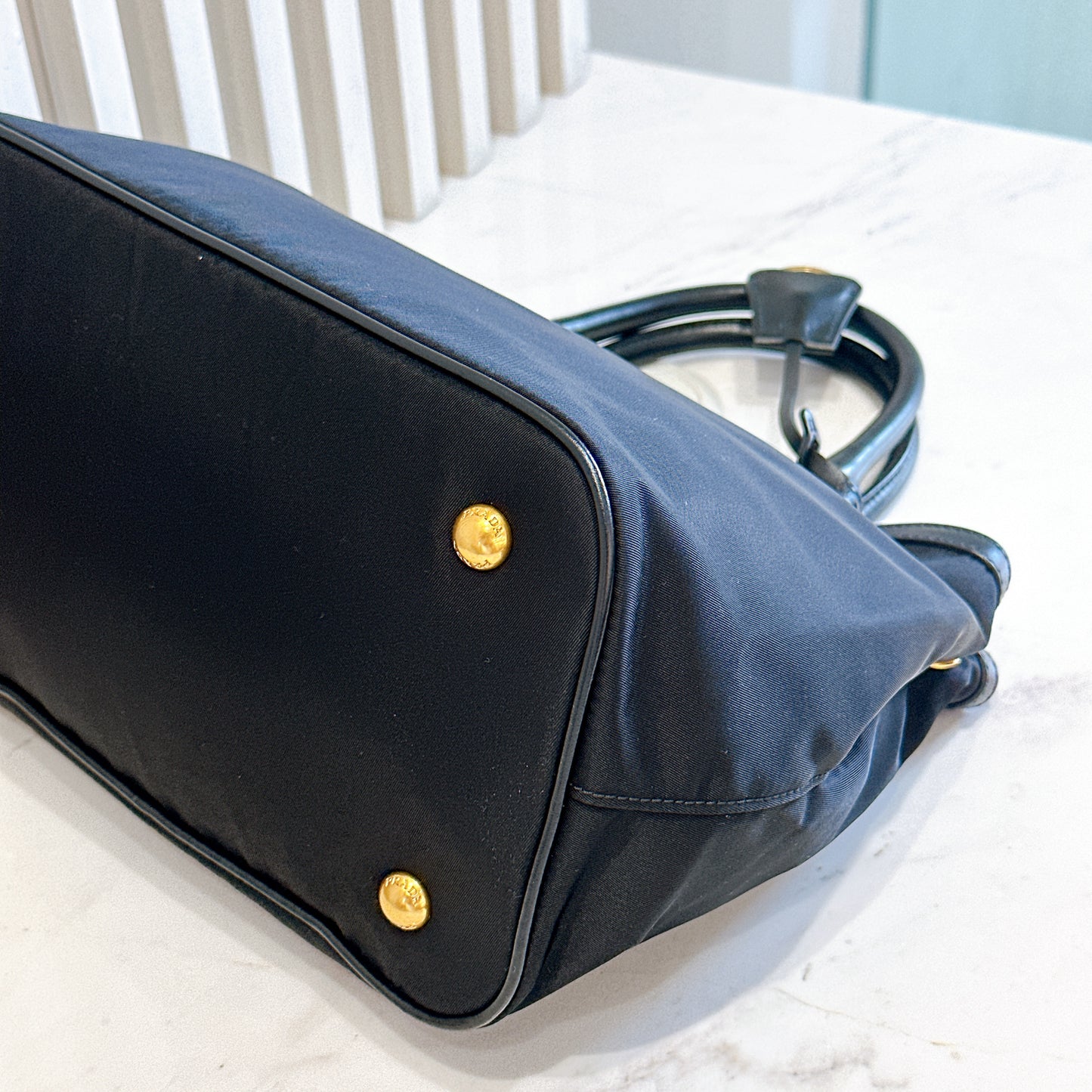 Prada Black Nylon and Leather Tote Bag