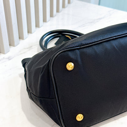 Prada Black Nylon and Leather Tote Bag