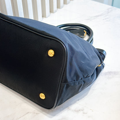 Prada Black Nylon and Leather Tote Bag