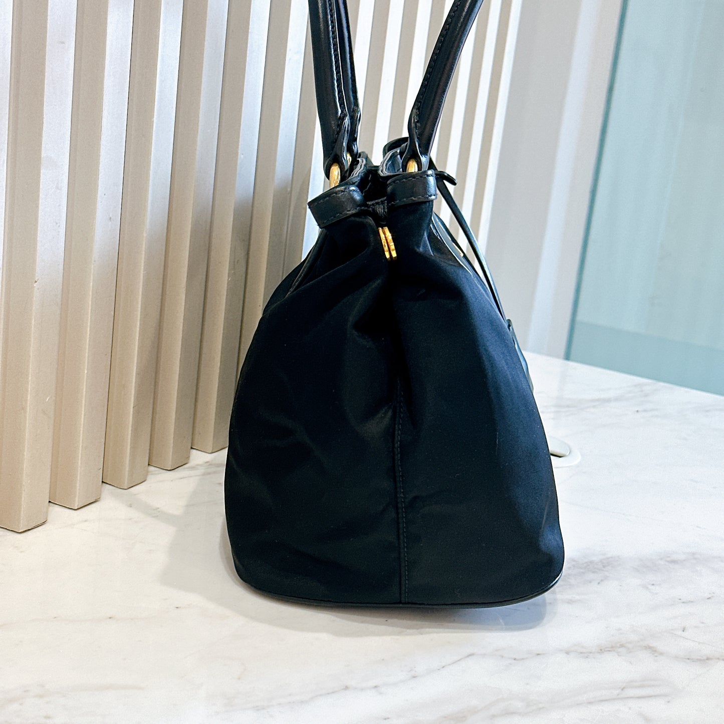 Prada Black Nylon and Leather Tote Bag