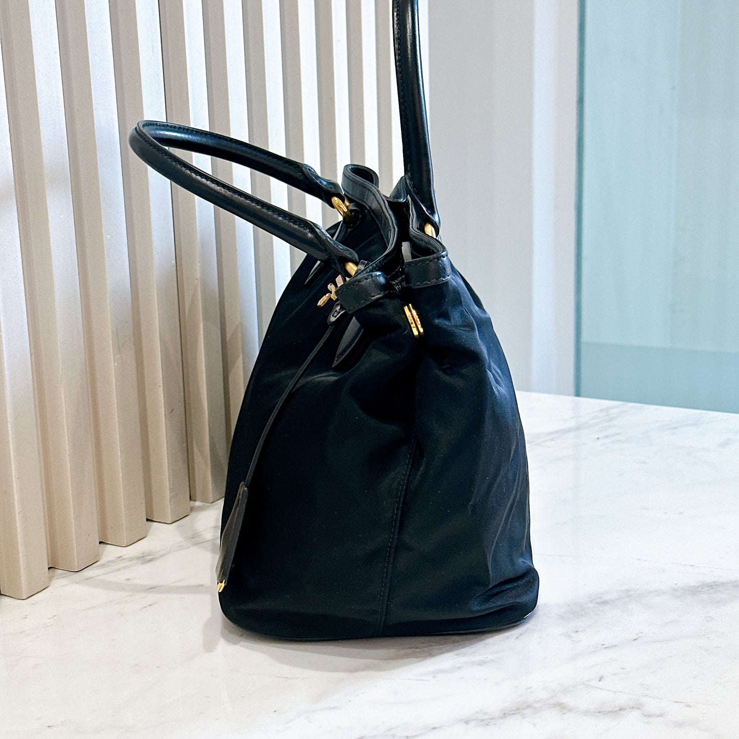 Prada Black Nylon and Leather Tote Bag
