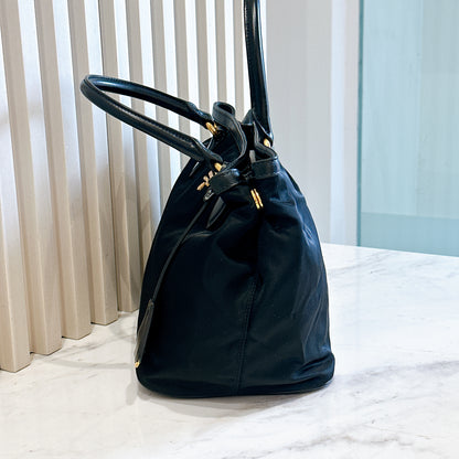 Prada Black Nylon and Leather Tote Bag