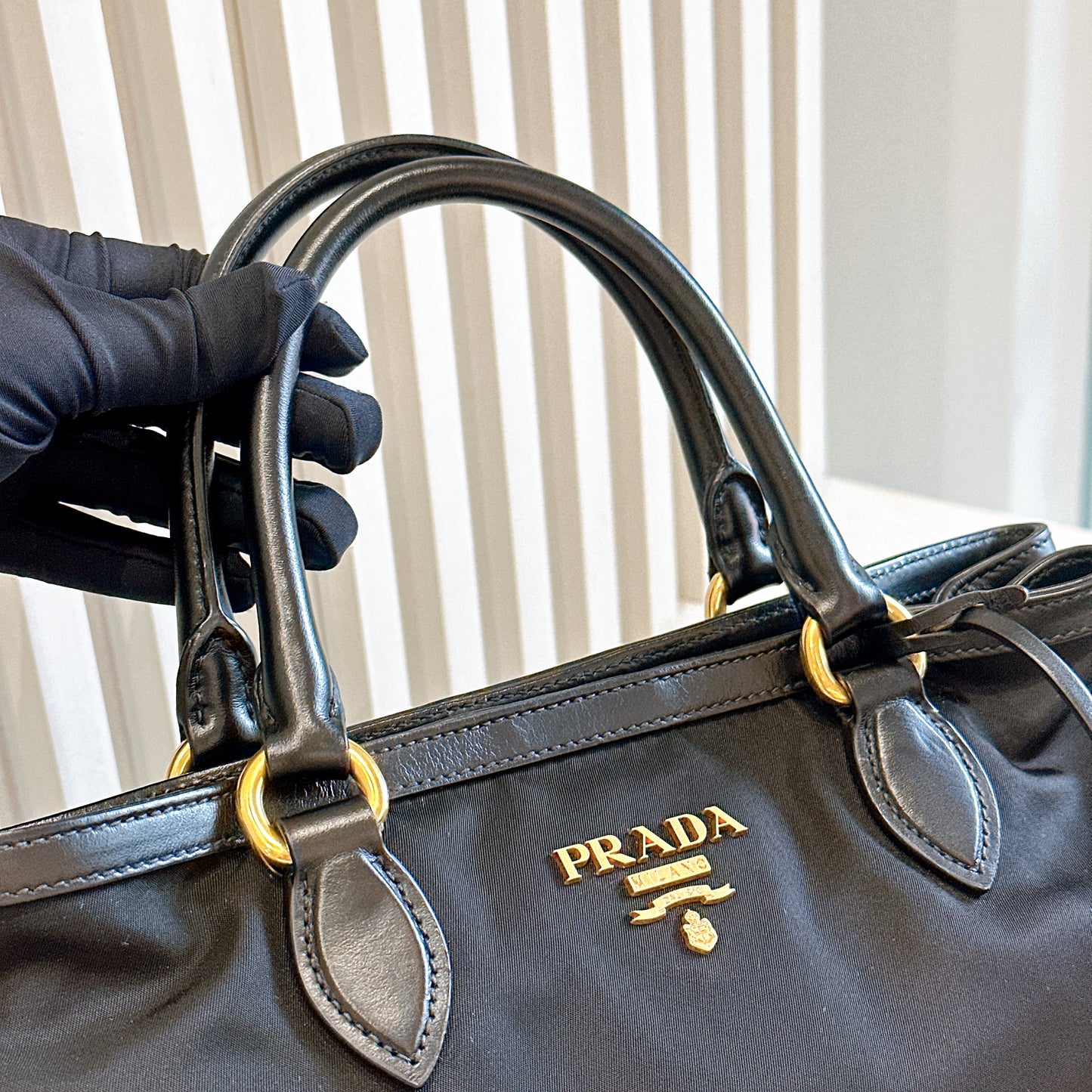 Prada Black Nylon and Leather Tote Bag