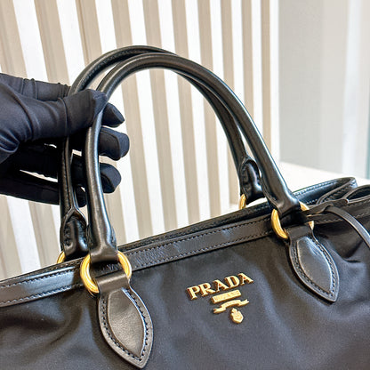 Prada Black Nylon and Leather Tote Bag
