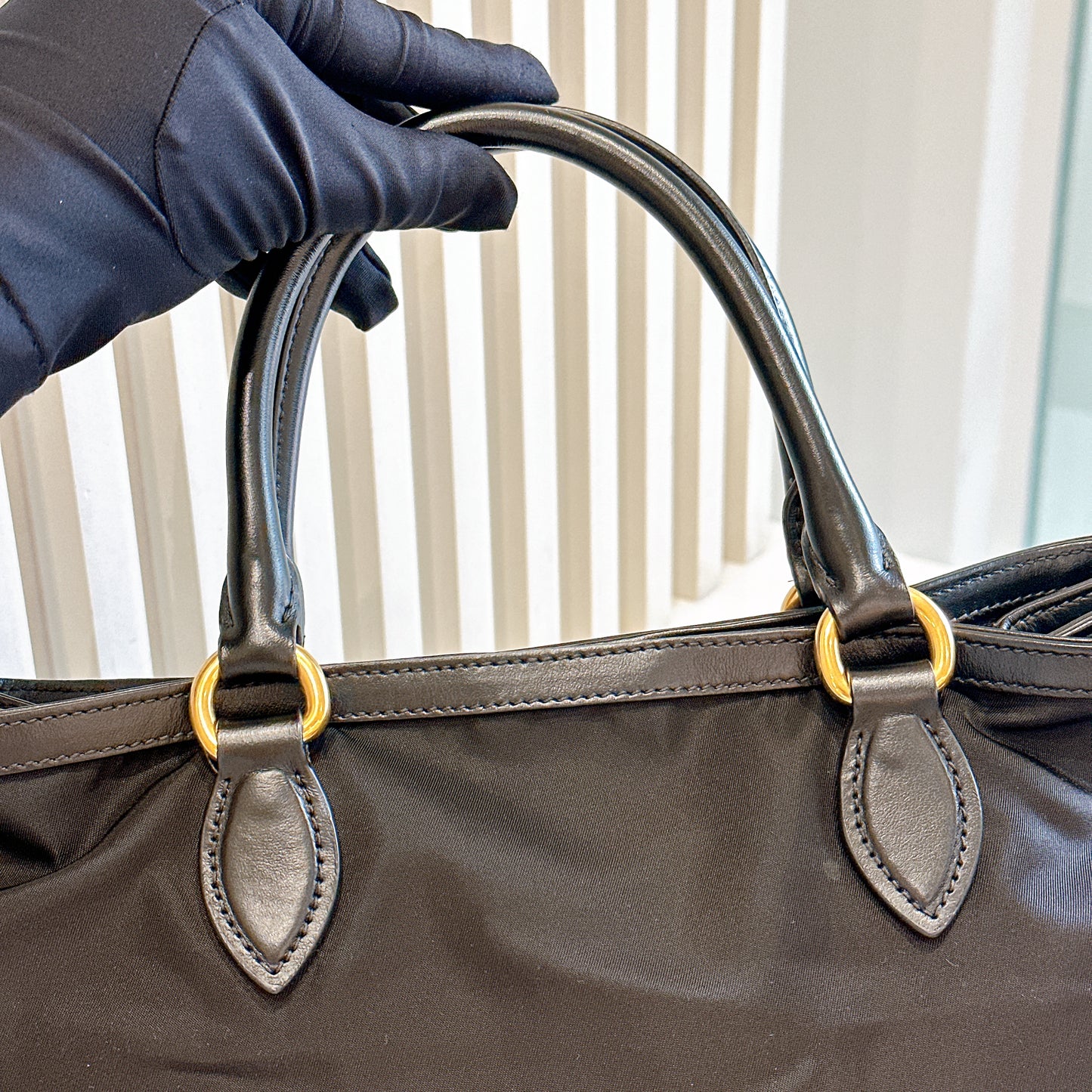 Prada Black Nylon and Leather Tote Bag