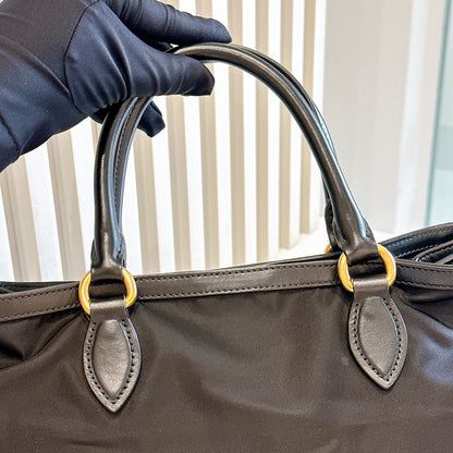 Prada Black Nylon and Leather Tote Bag