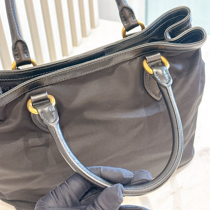 Prada Black Nylon and Leather Tote Bag