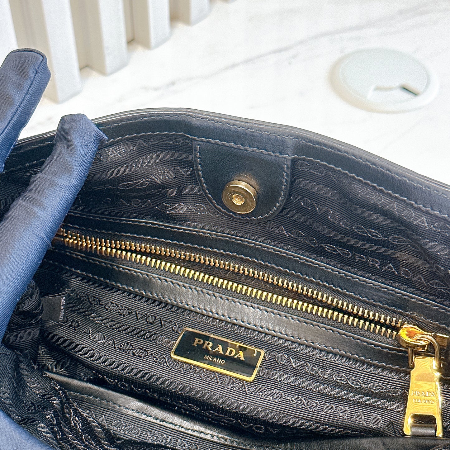 Prada Black Nylon and Leather Tote Bag