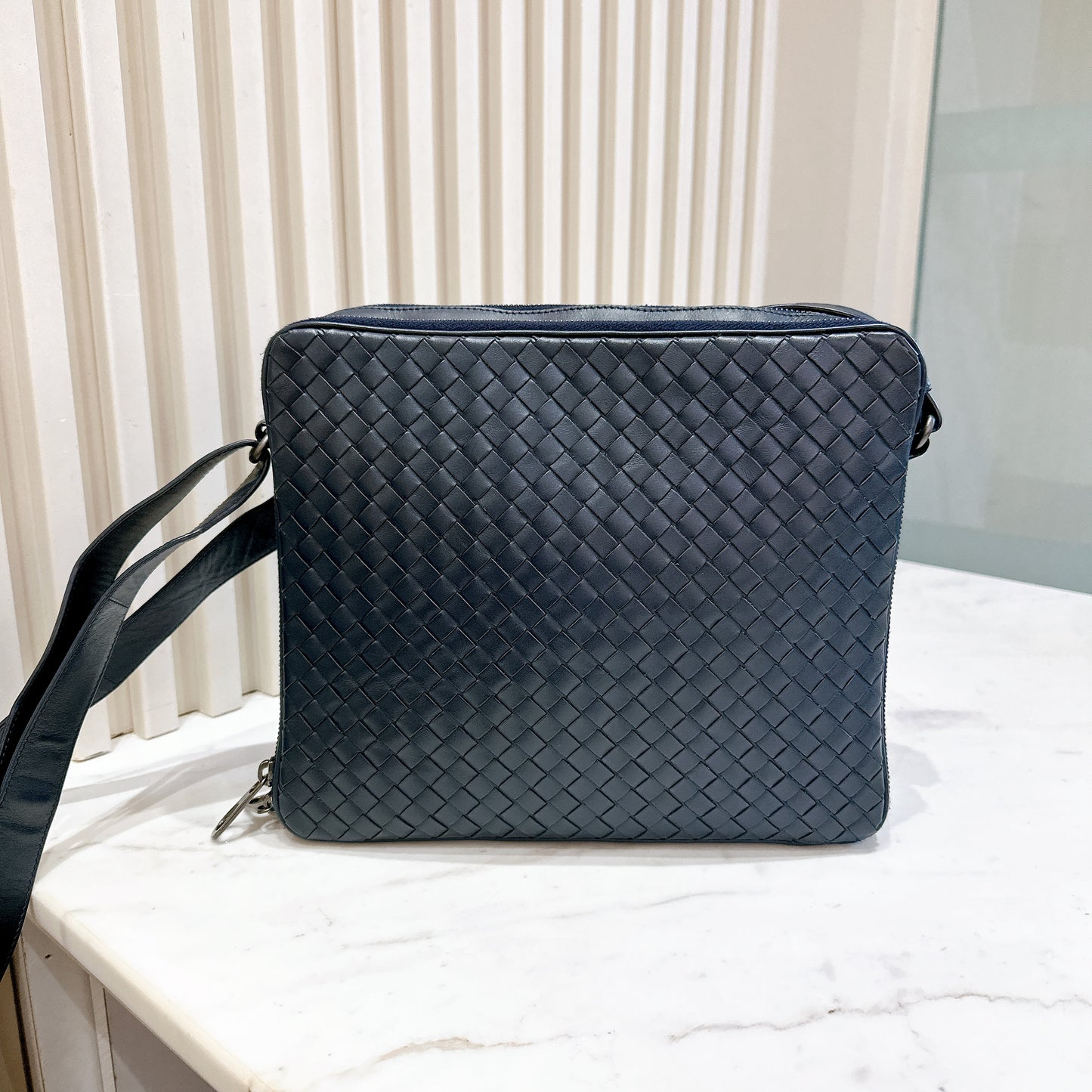 Bottega Veneta Interecciato Crossbody Bag in Blue