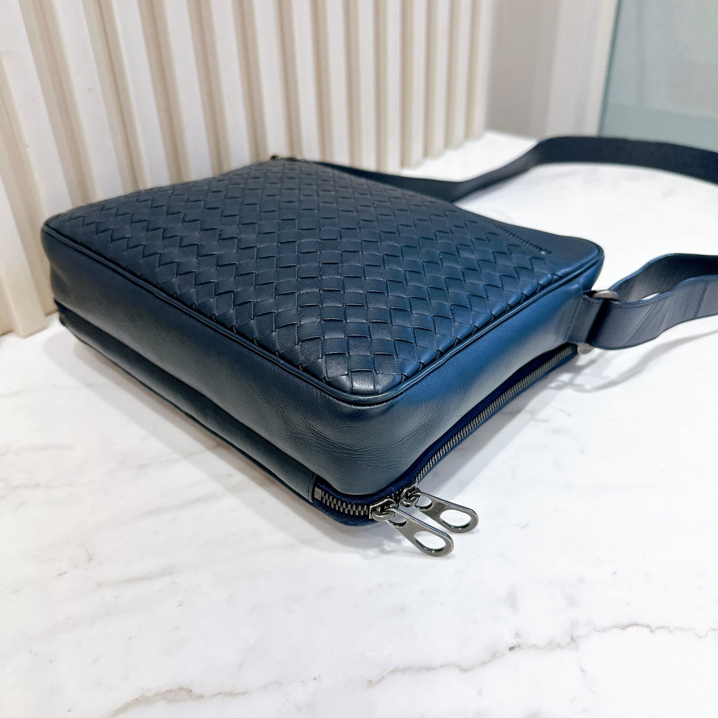 Bottega Veneta Interecciato Crossbody Bag in Blue