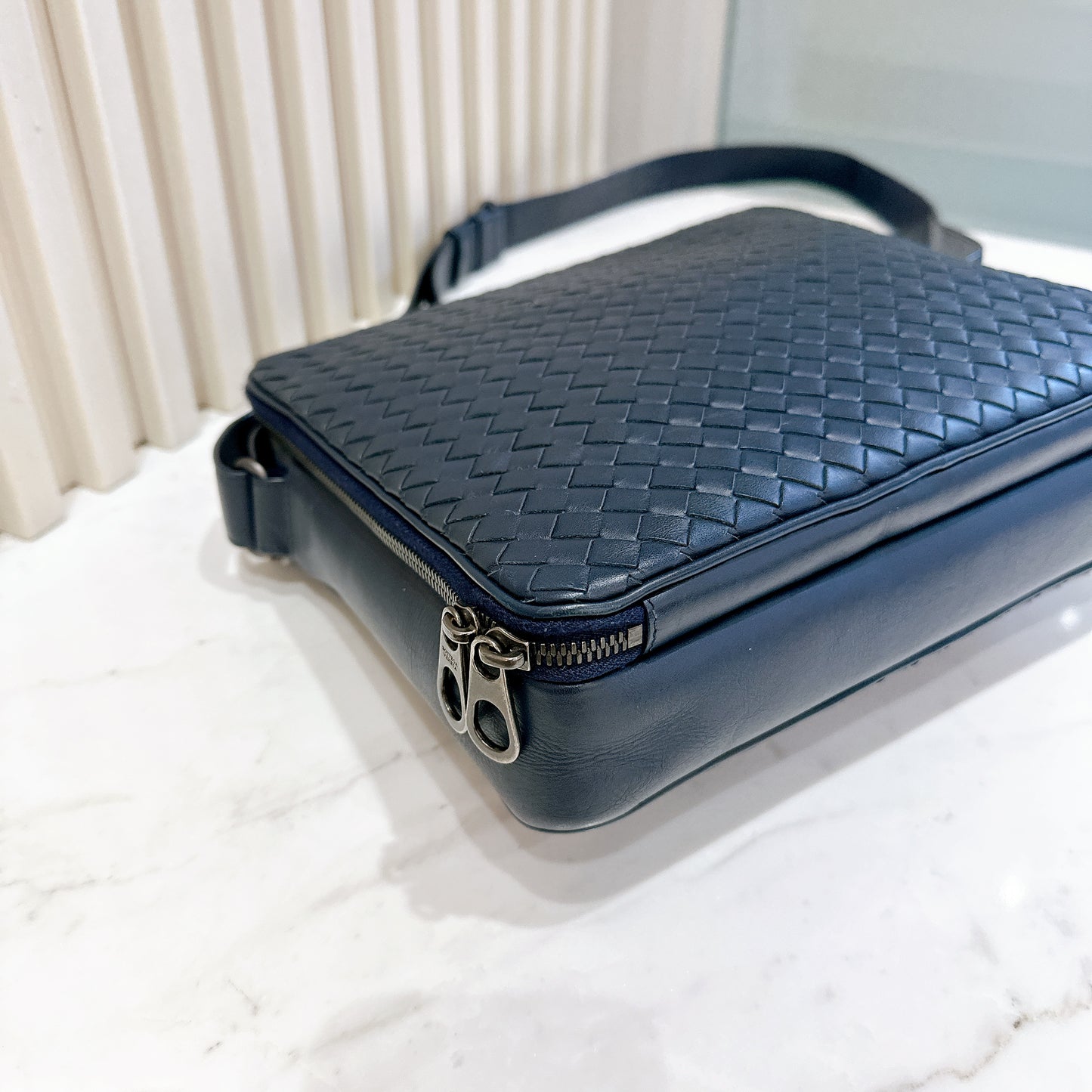 Bottega Veneta Interecciato Crossbody Bag in Blue