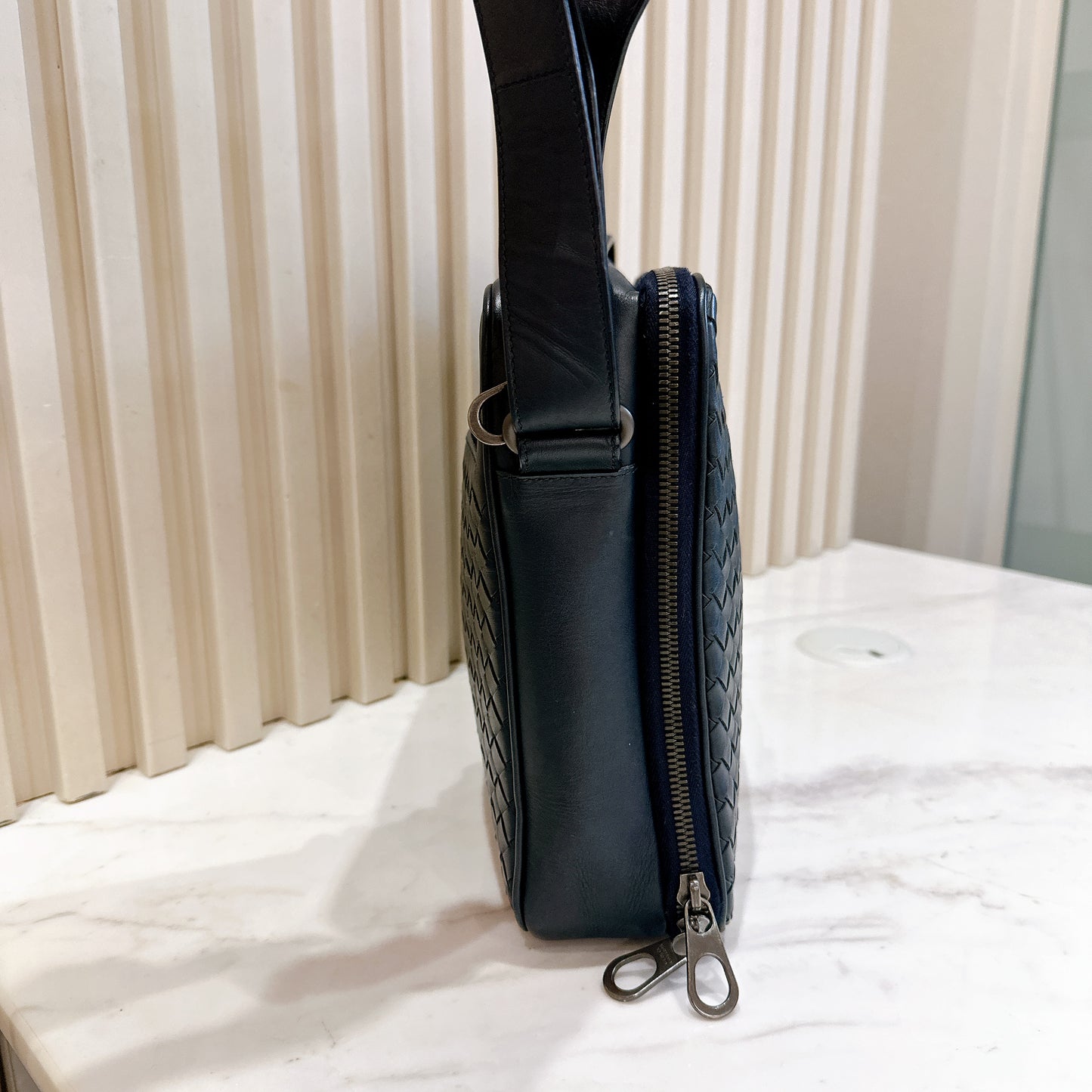 Bottega Veneta Interecciato Crossbody Bag in Blue