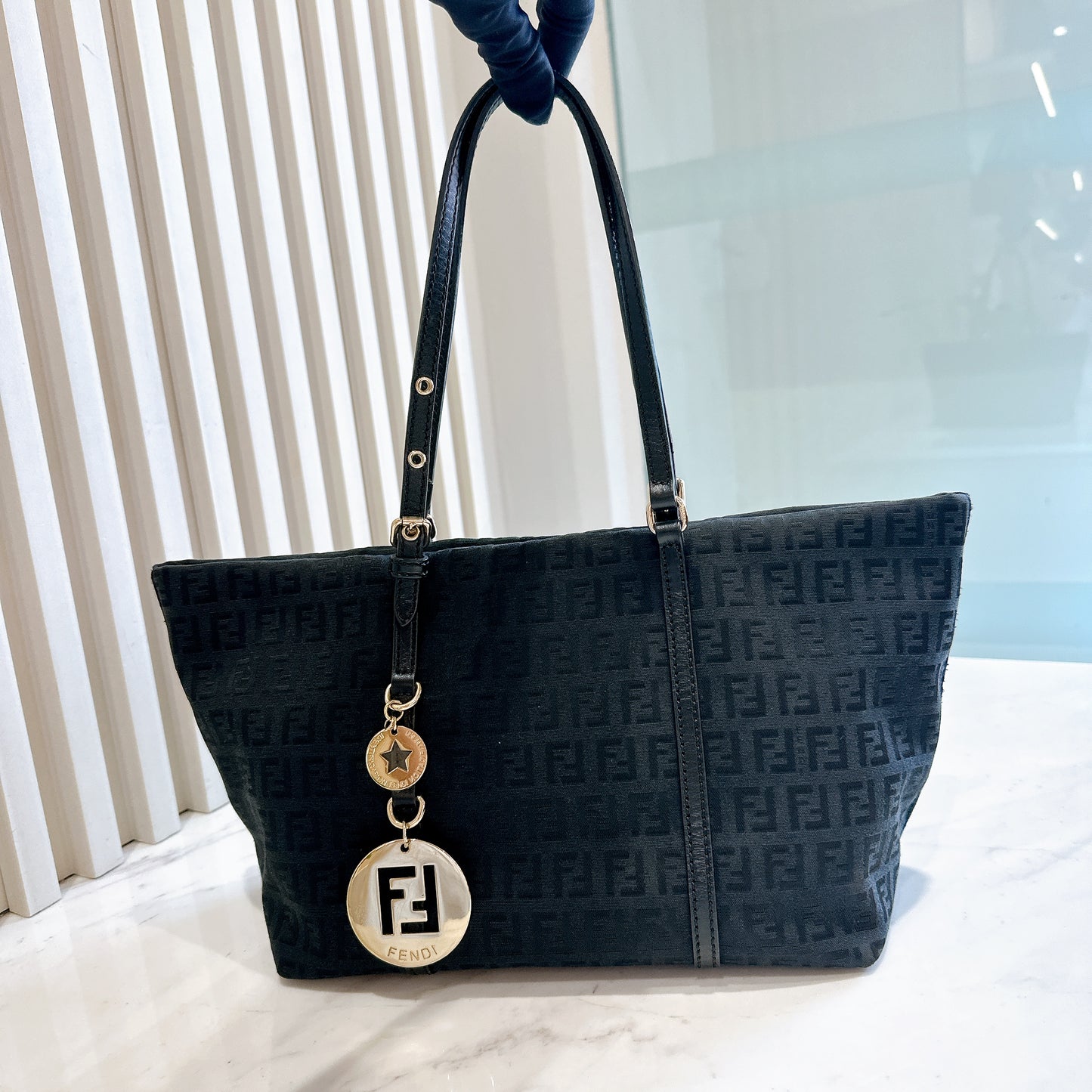 Fendi Black Zucchino Print Canvas Superstar Mini Shopping Tote