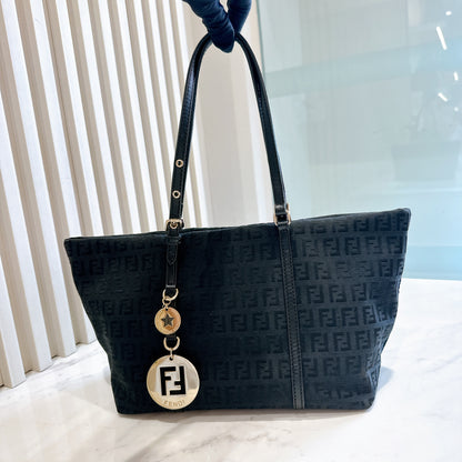 Fendi Black Zucchino Print Canvas Superstar Mini Shopping Tote