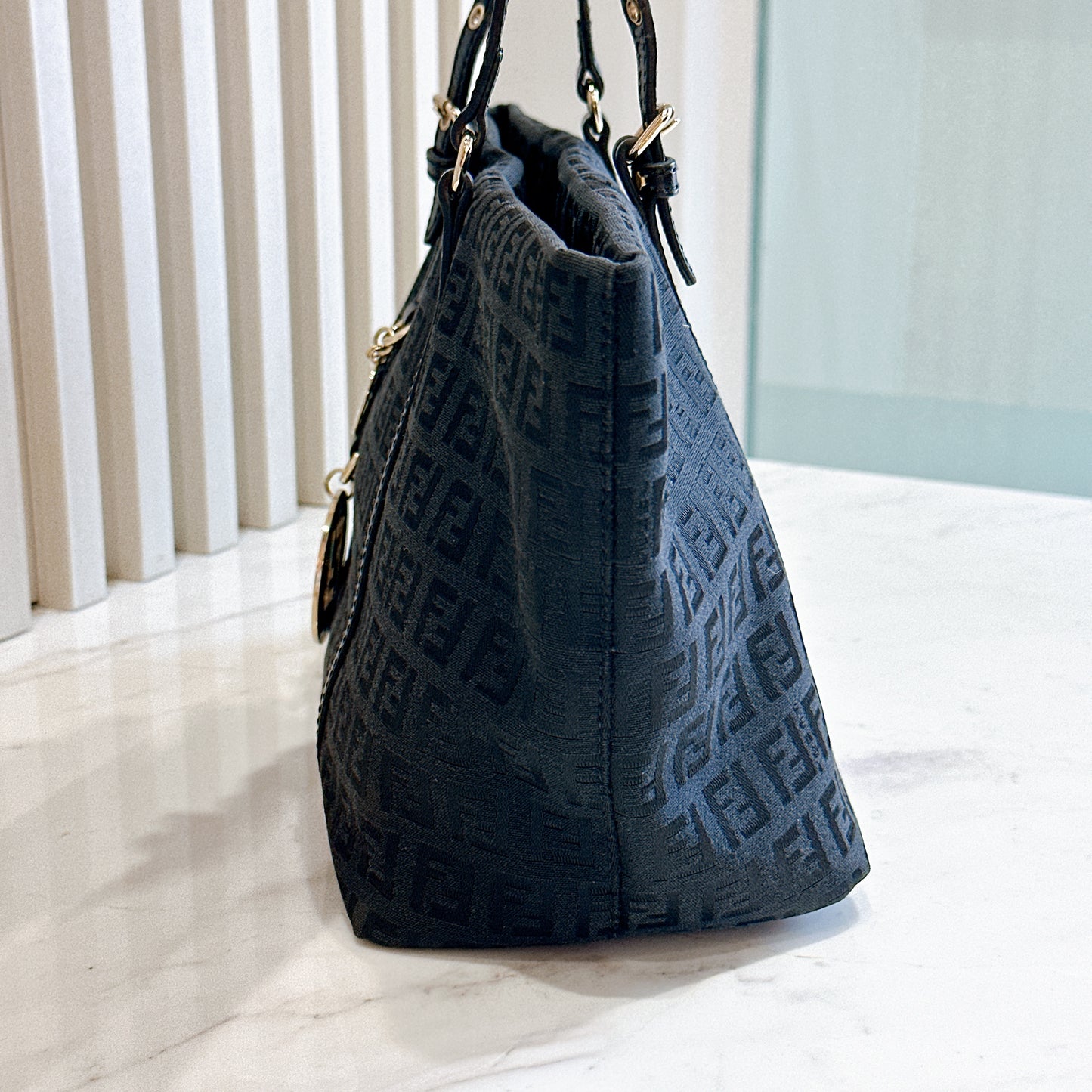 Fendi Black Zucchino Print Canvas Superstar Mini Shopping Tote