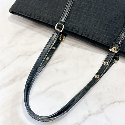 Fendi Black Zucchino Print Canvas Superstar Mini Shopping Tote
