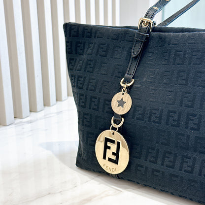 Fendi Black Zucchino Print Canvas Superstar Mini Shopping Tote