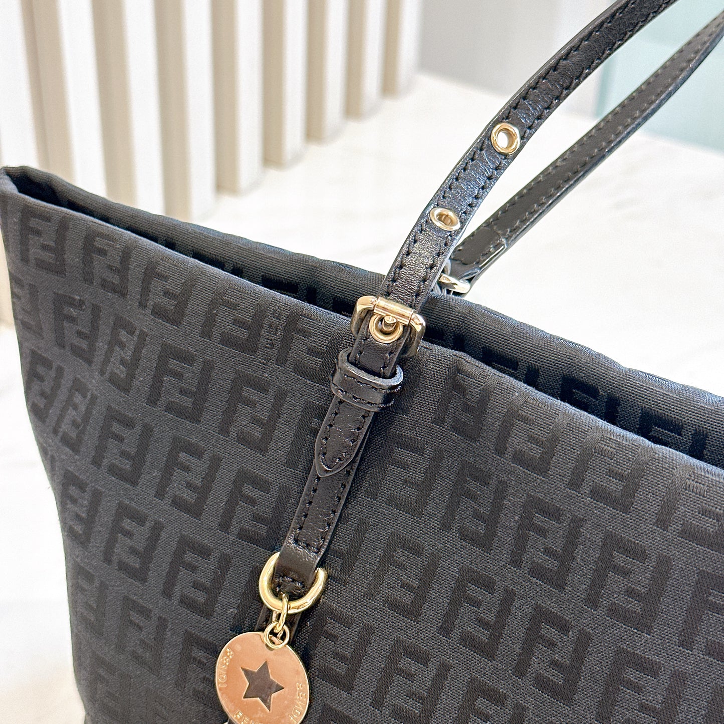 Fendi Black Zucchino Print Canvas Superstar Mini Shopping Tote