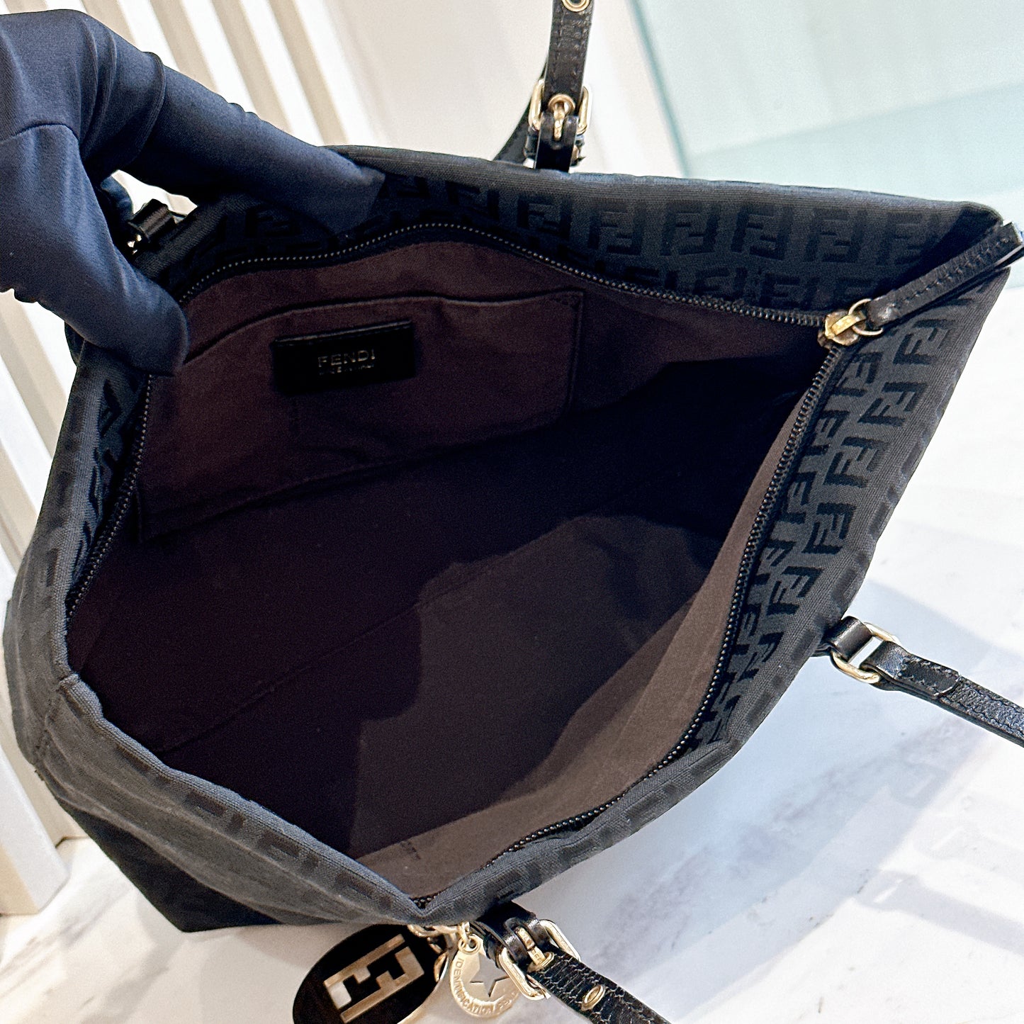 Fendi Black Zucchino Print Canvas Superstar Mini Shopping Tote