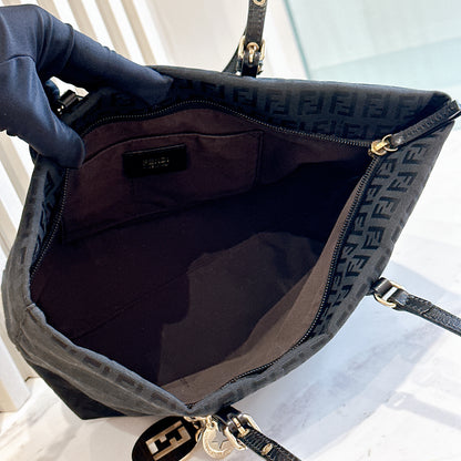 Fendi Black Zucchino Print Canvas Superstar Mini Shopping Tote