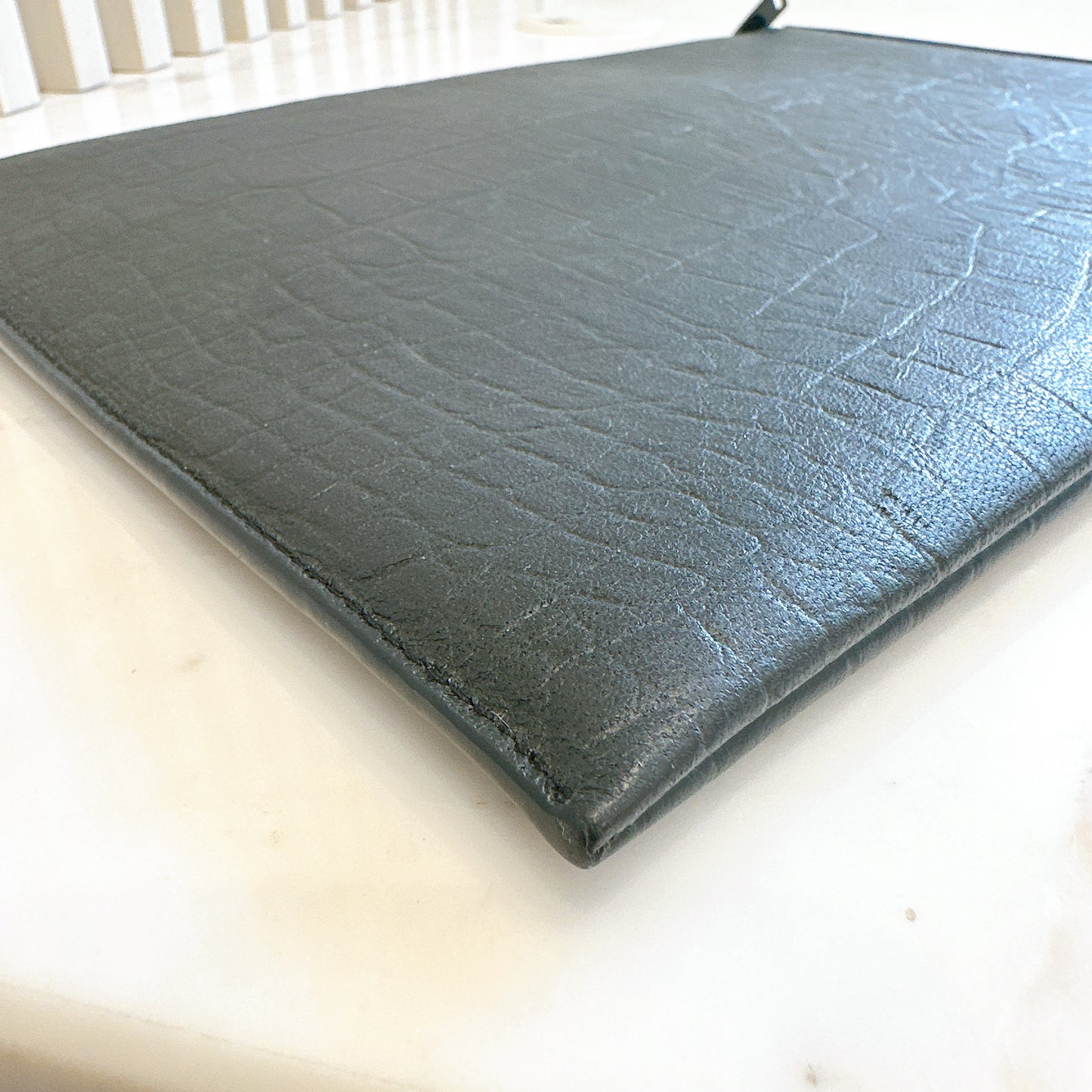 YSL Cassandre Black Crocodile Embossed Zip Pouch