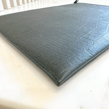 YSL Cassandre Black Crocodile Embossed Zip Pouch