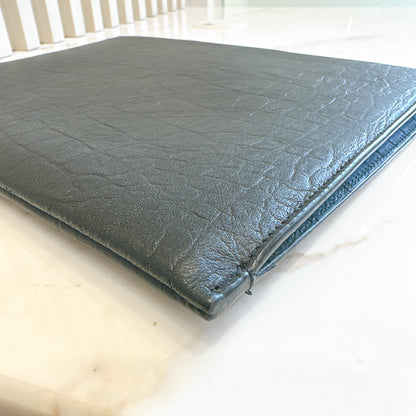 YSL Cassandre Black Crocodile Embossed Zip Pouch