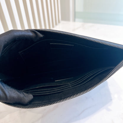 YSL Cassandre Black Crocodile Embossed Zip Pouch