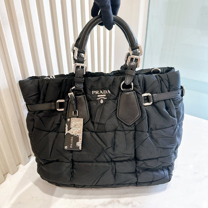 Prada Crispy Nylon Metal Shopping Tote in Black