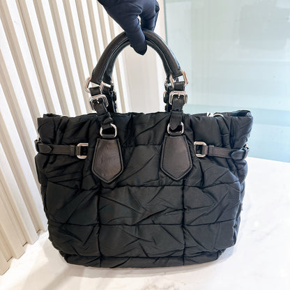 Prada Crispy Nylon Metal Shopping Tote in Black