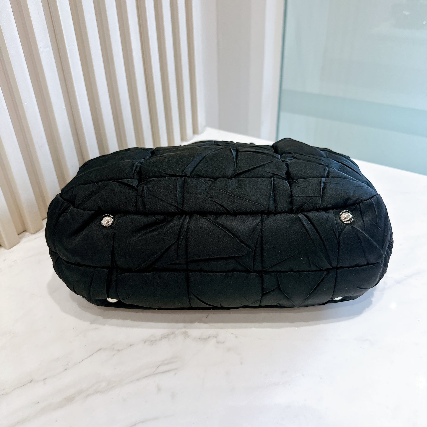 Prada Crispy Nylon Metal Shopping Tote in Black