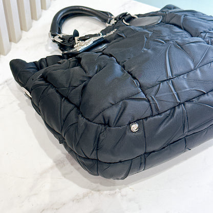 Prada Crispy Nylon Metal Shopping Tote in Black