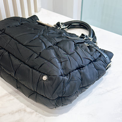Prada Crispy Nylon Metal Shopping Tote in Black