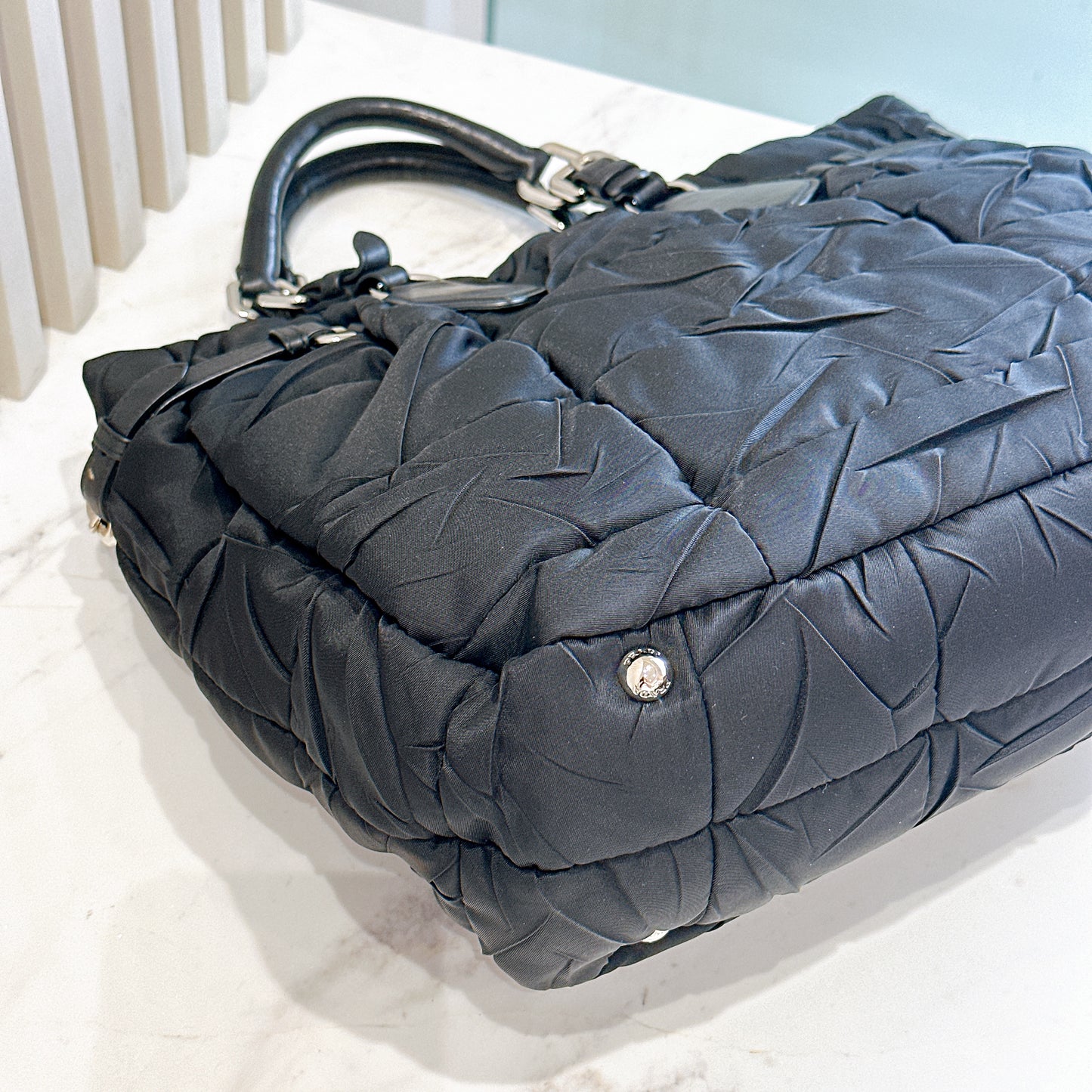 Prada Crispy Nylon Metal Shopping Tote in Black