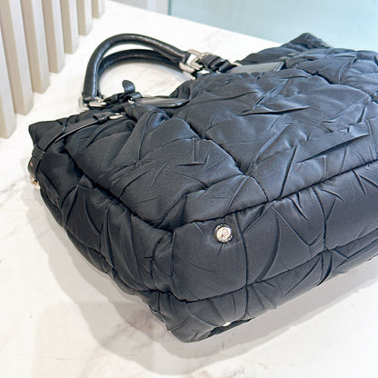 Prada Crispy Nylon Metal Shopping Tote in Black