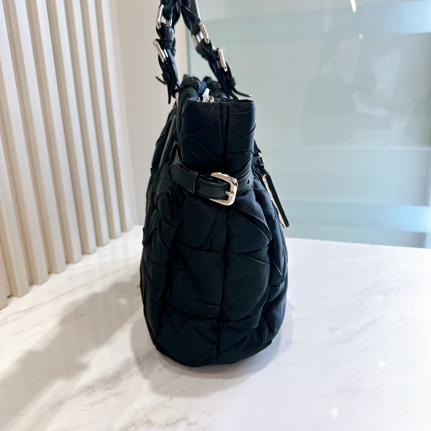 Prada Crispy Nylon Metal Shopping Tote in Black