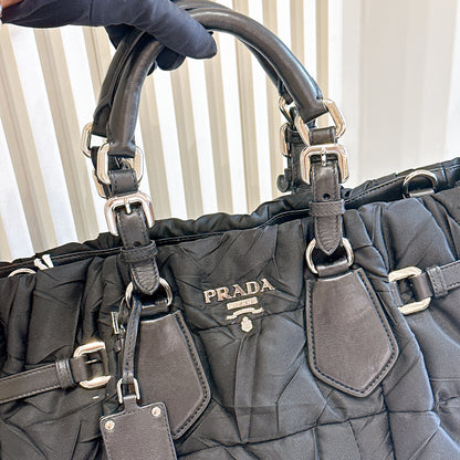 Prada Crispy Nylon Metal Shopping Tote in Black