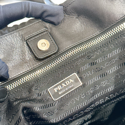 Prada Crispy Nylon Metal Shopping Tote in Black