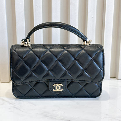Chanel Top Handle Phone Holder in Black Lambskin