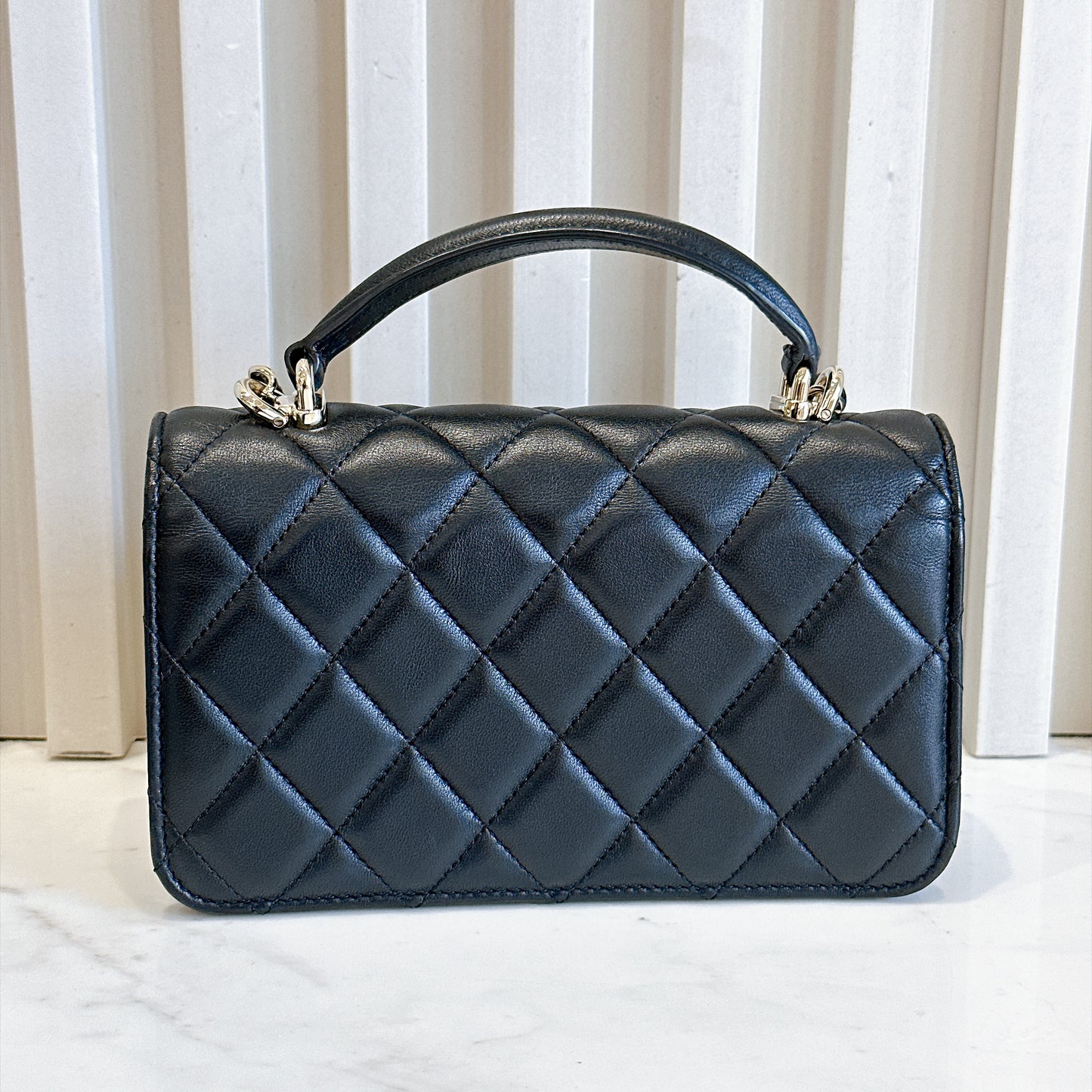 Chanel Top Handle Phone Holder in Black Lambskin