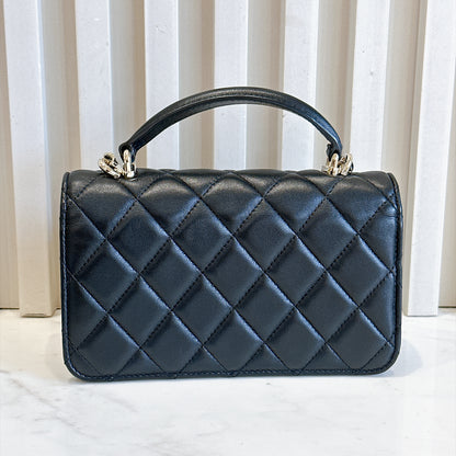 Chanel Top Handle Phone Holder in Black Lambskin
