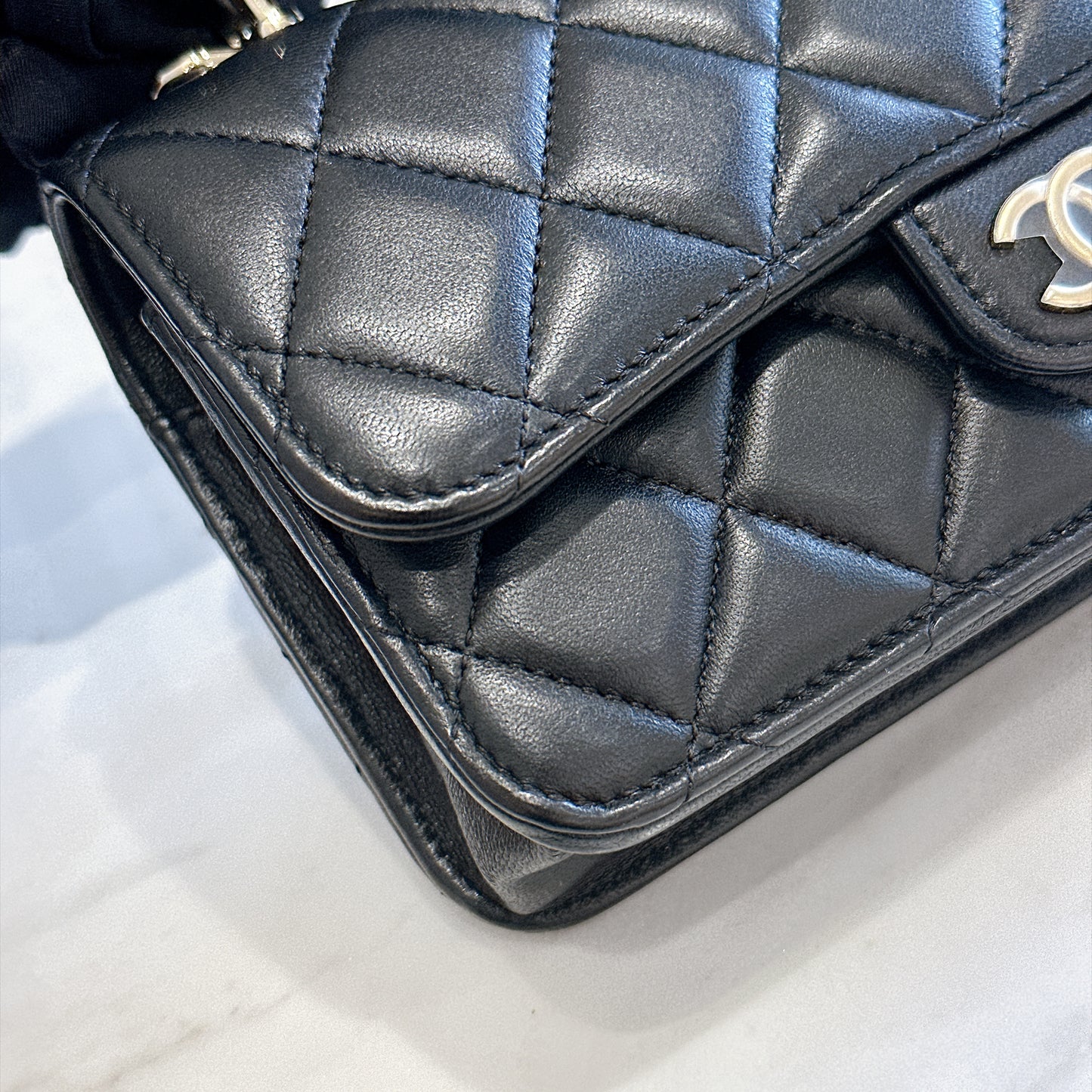 Chanel Top Handle Phone Holder in Black Lambskin