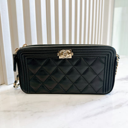 Chanel Boy Double Chain Pochette Black GHW