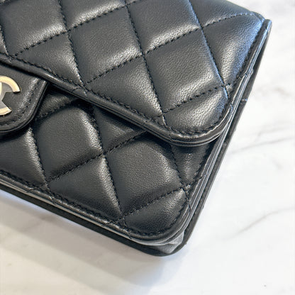 Chanel Top Handle Phone Holder in Black Lambskin