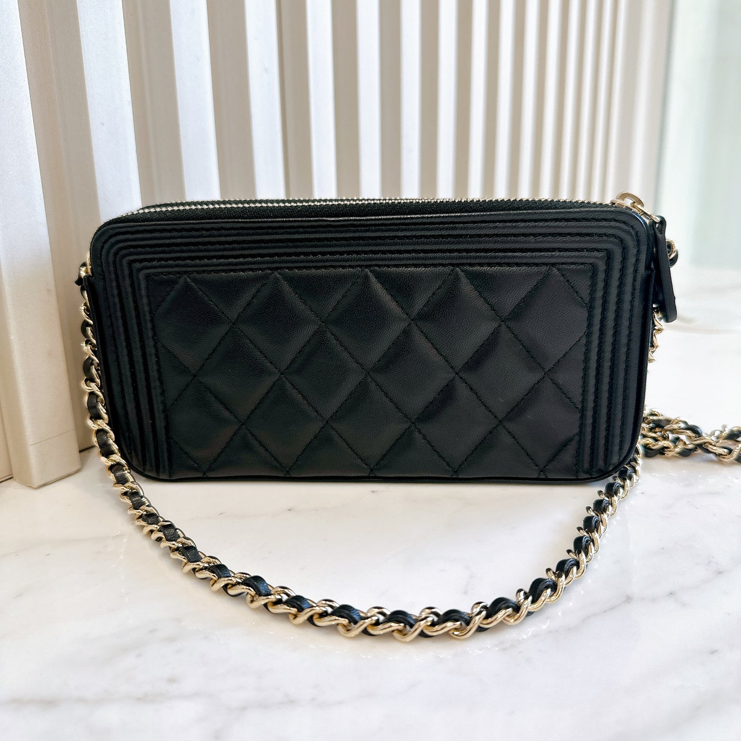 Chanel Boy Double Chain Pochette Black GHW