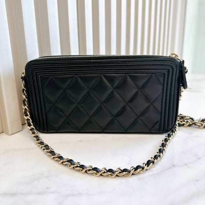 Chanel Boy Double Chain Pochette Black GHW