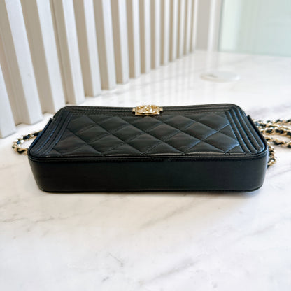 Chanel Boy Double Chain Pochette Black GHW